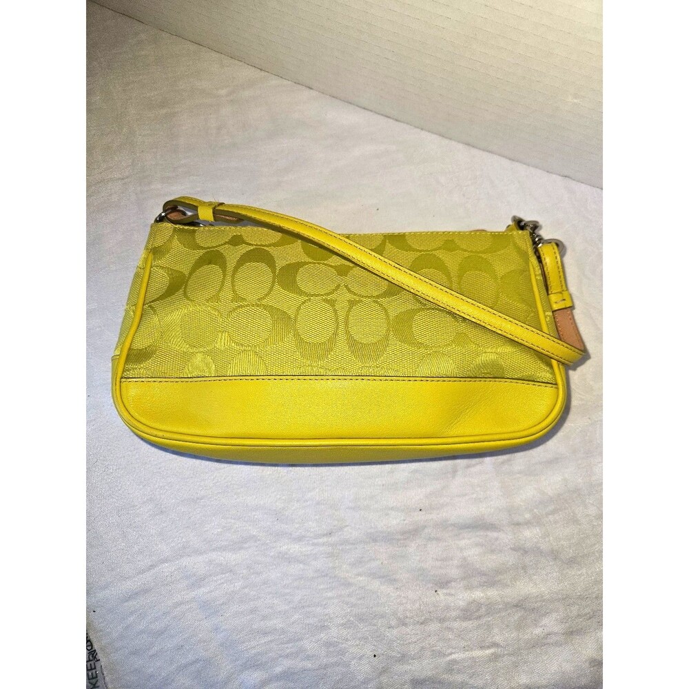 Coach Yellow Lime Demi Leather Bottom Y2K Purse Shoulder Bag #6094 - Picture 4 of 9